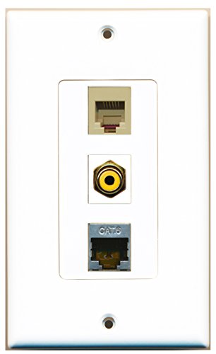 RiteAV - 1 Port RCA Yellow and 1 Port Phone RJ11 RJ12 Beige and 1 Port Shielded Cat6 Ethernet Decorative Wall Plate Decorative