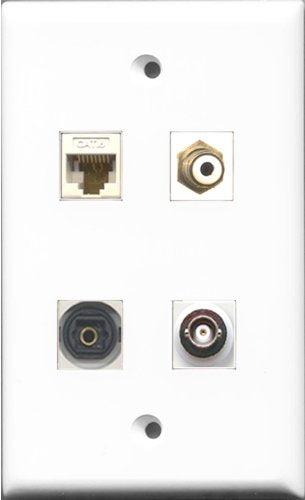 RiteAV 1 Port RCA White and 1 Port Toslink and 1 Port BNC and 1 Port Cat6 Ethernet White Wall Plate