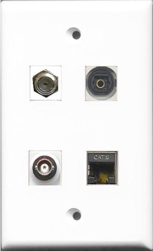 RiteAV 1 Port Coax Cable TV- F-Type and 1 Port Shielded Cat6 Ethernet and 1 Port Toslink and 1 Port BNC Wall Plate