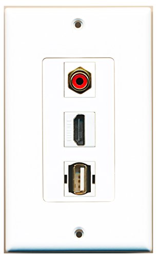 RiteAV - 1 Port HDMI and 1 Port RCA Red and 1 Port USB A-A Decorative Wall Plate