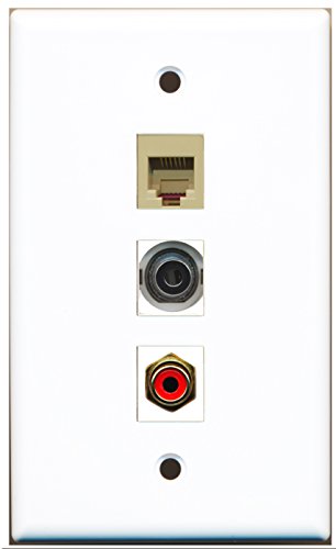 RiteAV - 1 Port RCA Red and 1 Port Phone RJ11 RJ12 Beige and 1 Port 3.5mm Wall Plate