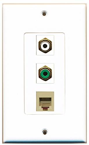 RiteAV - 1 Port RCA White and 1 Port RCA Green and 1 Port Phone RJ11 RJ12 Beige Decorative Wall Plate Decorative