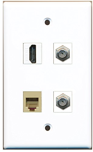 RiteAV - 1 Port HDMI 2 Port Coax Cable TV- F-Type 1 Port Phone RJ11 RJ12 Beige Wall Plate