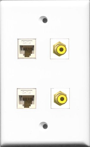 RiteAV - 2 Port RCA Yellow 2 Port Cat6 Ethernet White Wall Plate