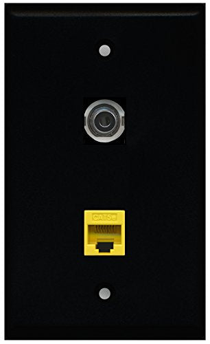 RiteAV - Black 1 Port 3.5mm 1 Port Cat5e Ethernet Yellow Wall Plate