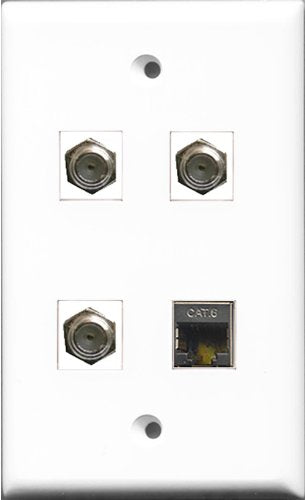 RiteAV - 3 Port Coax Cable TV- F-Type and 1 Port Shielded Cat6 Ethernet Wall Plate