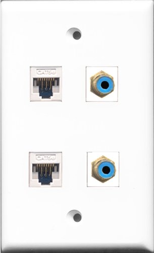 RiteAV - 2 Port RCA Blue 2 Port Cat5e Ethernet White Wall Plate