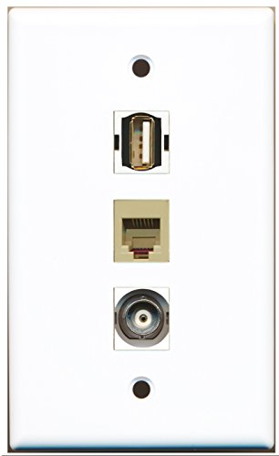 RiteAV - 1 Port USB A-A and 1 Port Phone RJ11 RJ12 Beige and 1 Port BNC Wall Plate