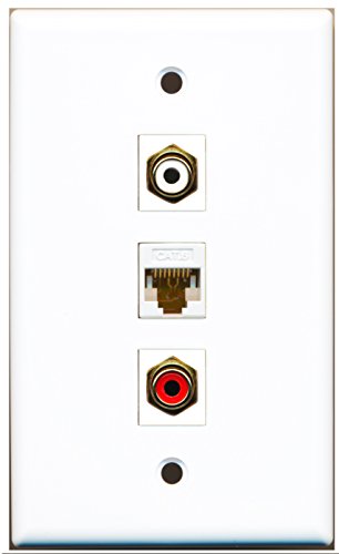RiteAV - 1 Port RCA Red and 1 Port RCA White and 1 Port Cat6 Ethernet White Wall Plate