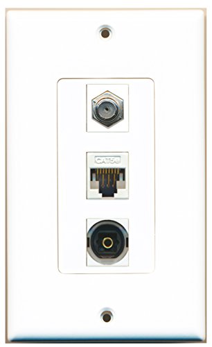 RiteAV - 1 Port Coax Cable TV- F-Type and 1 Port Toslink and 1 Port Cat5e Ethernet White Decorative Wall Plate