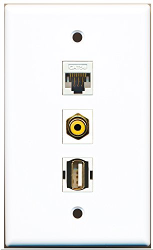 RiteAV - 1 Port RCA Yellow and 1 Port USB A-A and 1 Port Cat5e Ethernet White Wall Plate