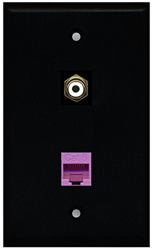RiteAV - Black 1 Port RCA White 1 Port Cat6 Ethernet Purple Wall Plate