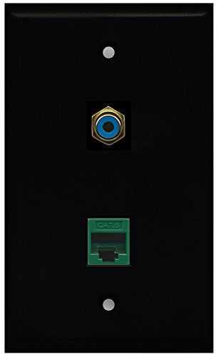 RiteAV - Black 1 Port RCA Blue 1 Port Cat6 Ethernet Green Wall Plate