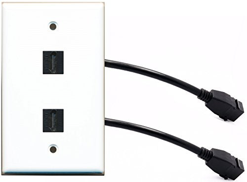 RiteAV - 2 Port HDMI Wall Plate White with Pigtail Cable Extension Dongle (Female to Female)