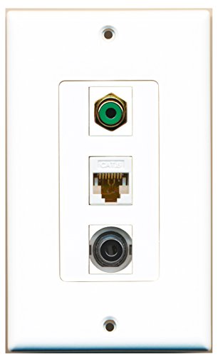 RiteAV - 1 Port RCA Green and 1 Port 3.5mm and 1 Port Cat6 Ethernet White Decorative Wall Plate Decorative
