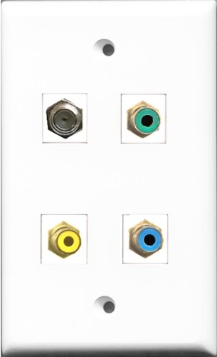 RiteAV 1 Port RCA Yellow and 1 Port RCA Green and 1 Port RCA Blue and 1 Port Coax Cable TV- F-Type Wall Plate
