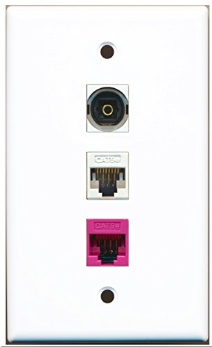 RiteAV - 1 Port Toslink 1 Cat5e Ethernet White 1 Cat5e Ethernet Pink Wall Plate
