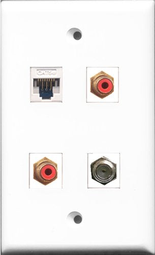 RiteAV - 2 Port RCA Red and 1 Port Coax Cable TV- F-Type and 1 Port Cat5e Ethernet White Wall Plate