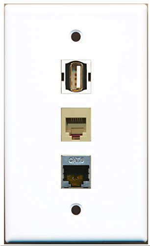 RiteAV - 1 Port USB A-A and 1 Port Phone RJ11 RJ12 Beige and 1 Port Shielded Cat6 Ethernet Wall Plate