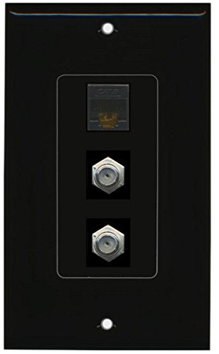 RiteAV - 2 Port Coax Cable TV- F-Type and 1 Port Cat6 Ethernet Decorative Wall Plate - Black