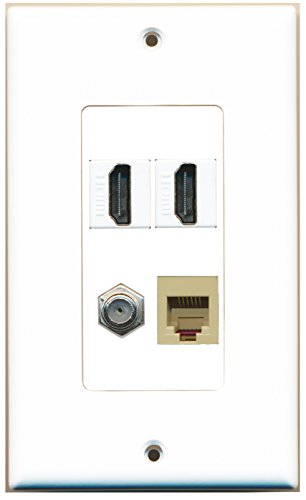 RiteAV - 2 Port HDMI 1 Port Coax Cable TV- F-Type 1 Port Phone RJ11 RJ12 Beige Wall Plate Decorative