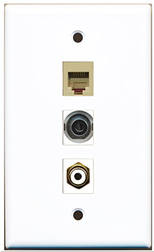 RiteAV - 1 Port RCA White and 1 Port Phone RJ11 RJ12 Beige and 1 Port 3.5mm Wall Plate