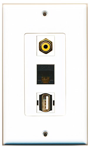RiteAV - 1 Port RCA Yellow and 1 Port USB A-A and 1 Port Cat6 Ethernet Black Decorative Wall Plate Decorative
