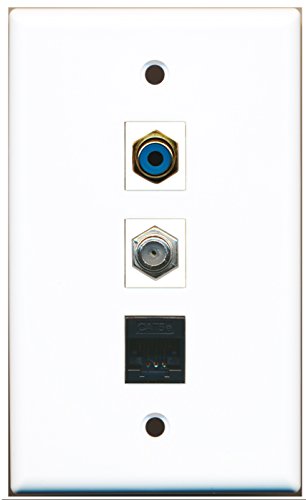 RiteAV - 1 Port RCA Blue and 1 Port Coax Cable TV- F-Type and 1 Port Cat5e Ethernet Black Wall Plate