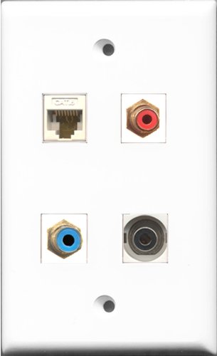 RiteAV 1 Port RCA Red and 1 Port RCA Blue and 1 Port 3.5mm and 1 Port Cat6 Ethernet White Wall Plate