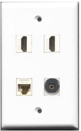 RiteAV - 2 Port HDMI 1 Port Toslink 1 Port Cat6 Ethernet White Wall Plate