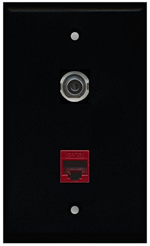 RiteAV - Black 1 Port 3.5mm 1 Port Cat6 Ethernet Red Wall Plate