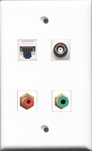 RiteAV - 1 Port RCA Red and 1 Port RCA Green and 1 Port BNC and 1 Port Cat5e Ethernet White Wall Plate