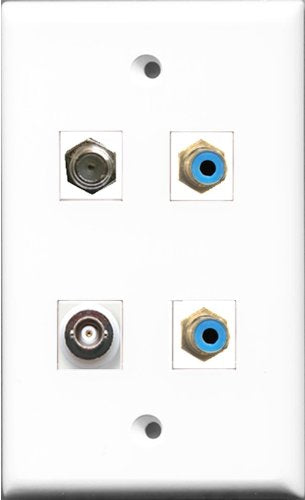 RiteAV - 2 Port RCA Blue and 1 Port Coax Cable TV- F-Type and 1 Port BNC Wall Plate