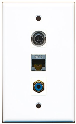 RiteAV - 1 Port RCA Blue and 1 Port Shielded Cat6 Ethernet and 1 Port 3.5mm Wall Plate