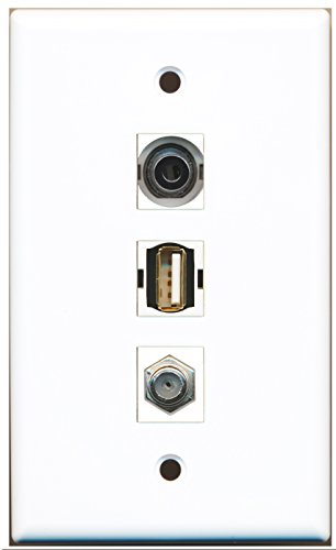 RiteAV - 1 Port Coax Cable TV- F-Type and 1 Port USB A-A and 1 Port 3.5mm Wall Plate