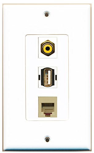 RiteAV - 1 Port RCA Yellow and 1 Port USB A-A and 1 Port Phone RJ11 RJ12 Beige Decorative Wall Plate Decorative