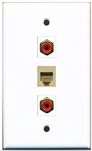 RiteAV - 2 Port RCA Red and 1 Port Phone RJ11 RJ12 Beige Wall Plate