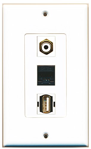 RiteAV - 1 Port RCA White and 1 Port USB A-A and 1 Port Cat5e Ethernet Black Wall Plate Decorative