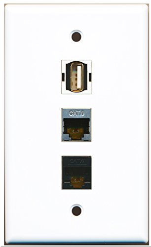 RiteAV - 1 Port USB A-A and 1 Port Shielded Cat6 Ethernet and 1 Port Cat6 Ethernet Black Wall Plate