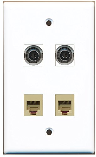 RiteAV - 2 Port Phone RJ11 RJ12 Beige 2 Port 3.5mm Wall Plate