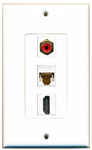 RiteAV - 1 Port HDMI and 1 Port RCA Red and 1 Port Cat6 Ethernet White Decorative Wall Plate Decorative