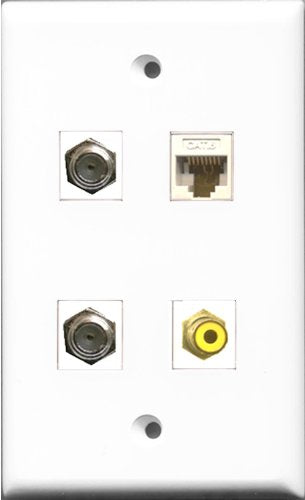 RiteAV 1 Port RCA Yellow 2 Port Coax Cable TV- F-Type and 1 Port Cat6 Ethernet White Wall Plate