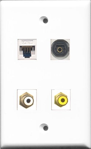 RiteAV 1 Port RCA White and 1 Port RCA Yellow and 1 Port Toslink and 1 Port Cat5e Ethernet White Wall Plate