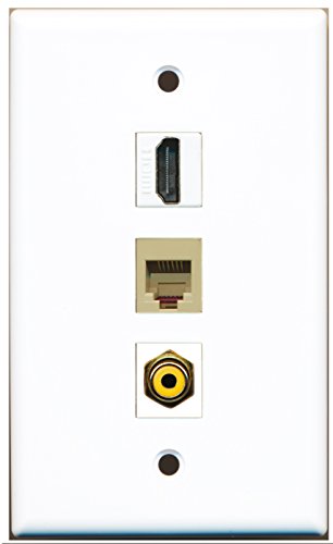 RiteAV - 1 Port HDMI and 1 Port RCA Yellow and 1 Port Phone RJ11 RJ12 Beige Wall Plate