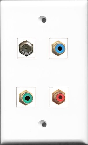 RiteAV 1 Port RCA Red and 1 Port RCA Green and 1 Port RCA Blue and 1 Port Coax Cable TV- F-Type Wall Plate
