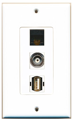 RiteAV - 1 Port USB A-A and 1 Port BNC and 1 Port Cat6 Ethernet Black Decorative Wall Plate Decorative