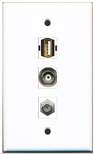 RiteAV - 1 Port Coax Cable TV- F-Type and 1 Port USB A-A and 1 Port BNC Wall Plate