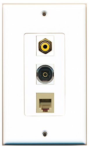 RiteAV - 1 Port RCA Yellow and 1 Port Phone RJ11 RJ12 Beige and 1 Port Toslink Decorative Wall Plate Decorative