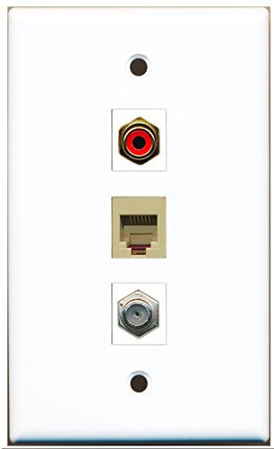 RiteAV - 1 Port RCA Red and 1 Port Coax Cable TV- F-Type and 1 Port Phone RJ11 RJ12 Beige Wall Plate
