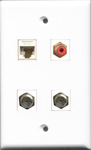 RiteAV 1 Port RCA Red 2 Port Coax Cable TV- F-Type and 1 Port Cat6 Ethernet White Wall Plate